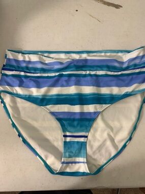 Oasis Women's Striped Bikini Bottom in Teal, Blue & White